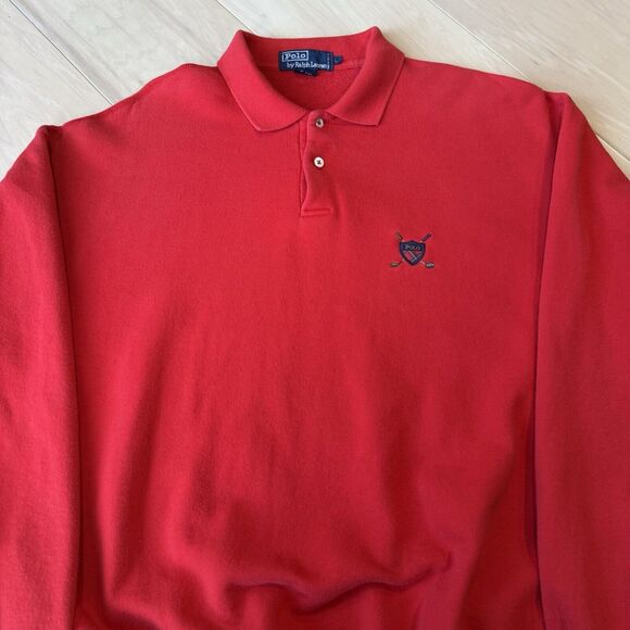 Vintage Polo Ralph Lauren Golf Sweatshirt Large Red 90s Sportswear Fleece RRL - Picture 3 of 9